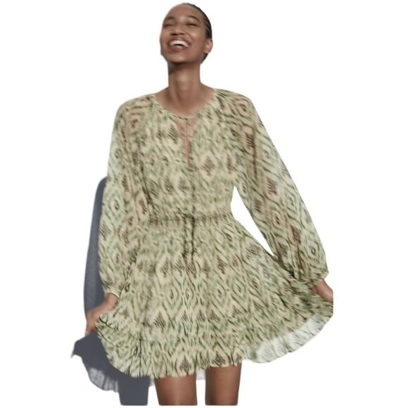 ZARA | Green | PRINTED SWISS DOT DRESS - Picture 5 of 9